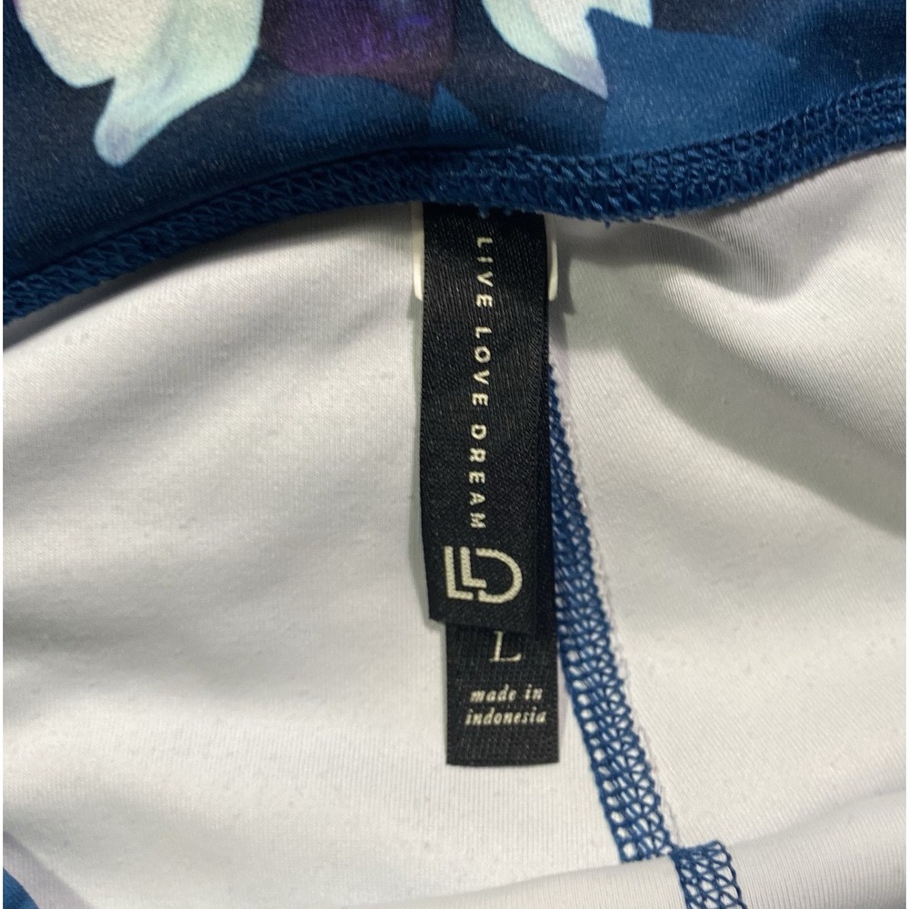 Live Love Dream Floral Leggings Women's Blue Pink Yoga Workout Pants Size L - Picture 3 of 9